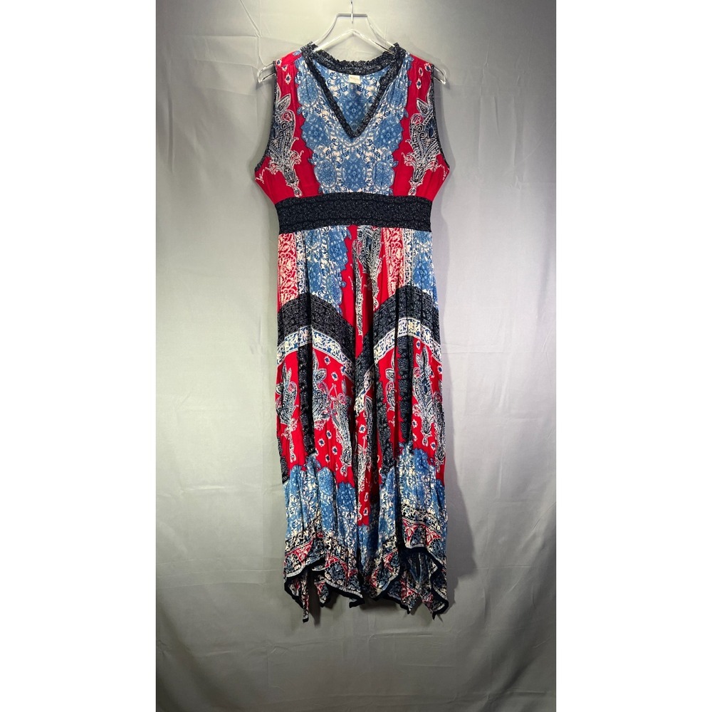 Bila Maxi Dress Womens M Multicolor Paisley Stretch Handkerchief Hem Sleeveless